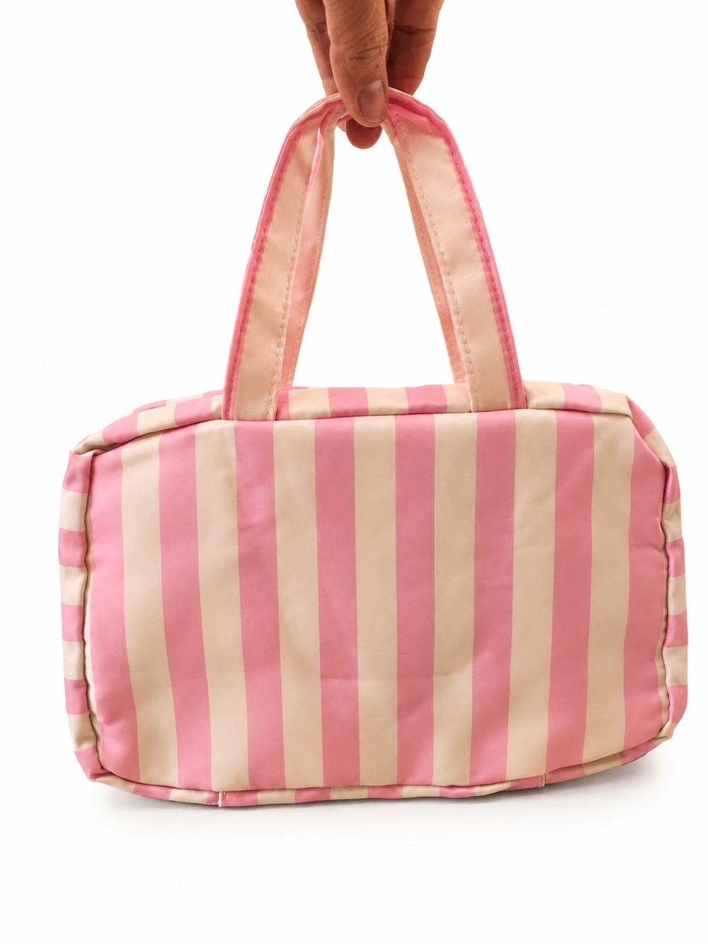 NWOT Mini Weekender | Pink & Cream Striped Cosmetic Carry Bag | HOOK ME UP